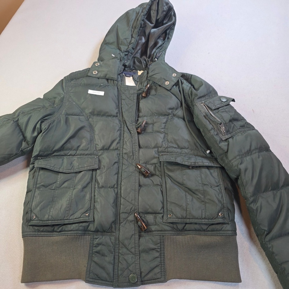Tommy Hilfiger Mens Green Hooded Puffer Jacket Toggle Quilted Coat Size M